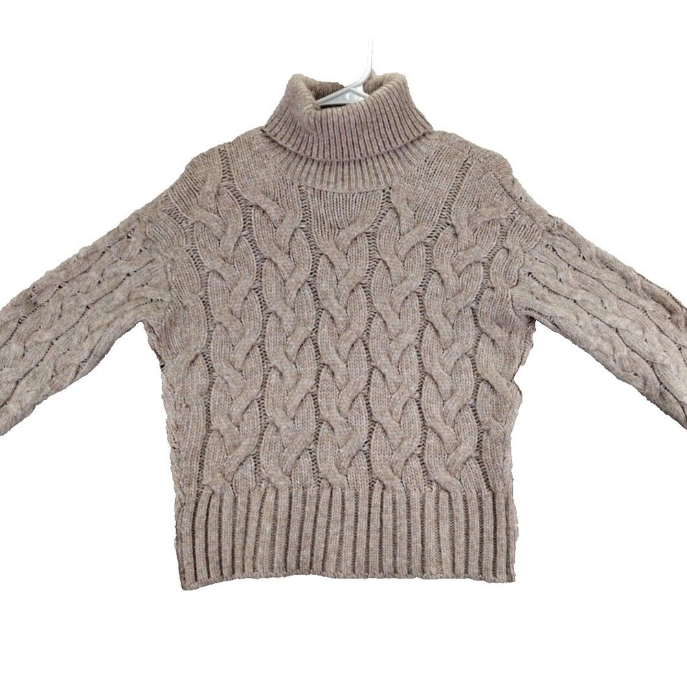 ANA Petite‎ Cable Knit Turtleneck Sweater Beige Womens Size PS Fisherman